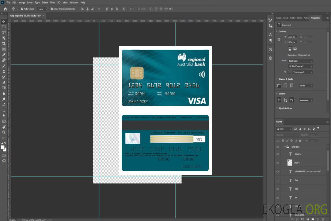 Carte visa de la banque régionale d'Australie template Carte visa de la banque régionale d'Australie template